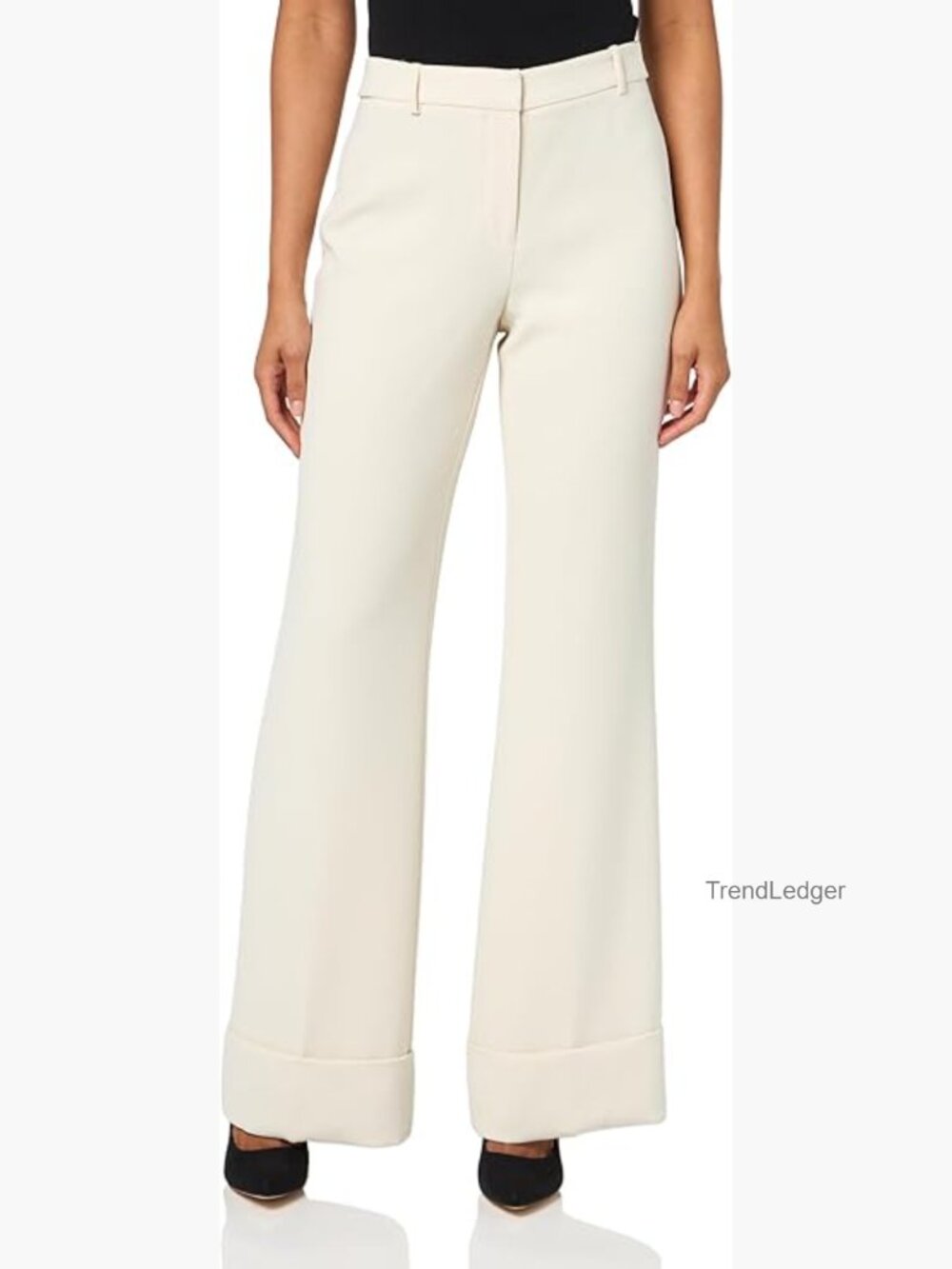 Wide Leg Trouser Pants Mid Rise Ankle Length Poly Crepe Slacks Zip Closure